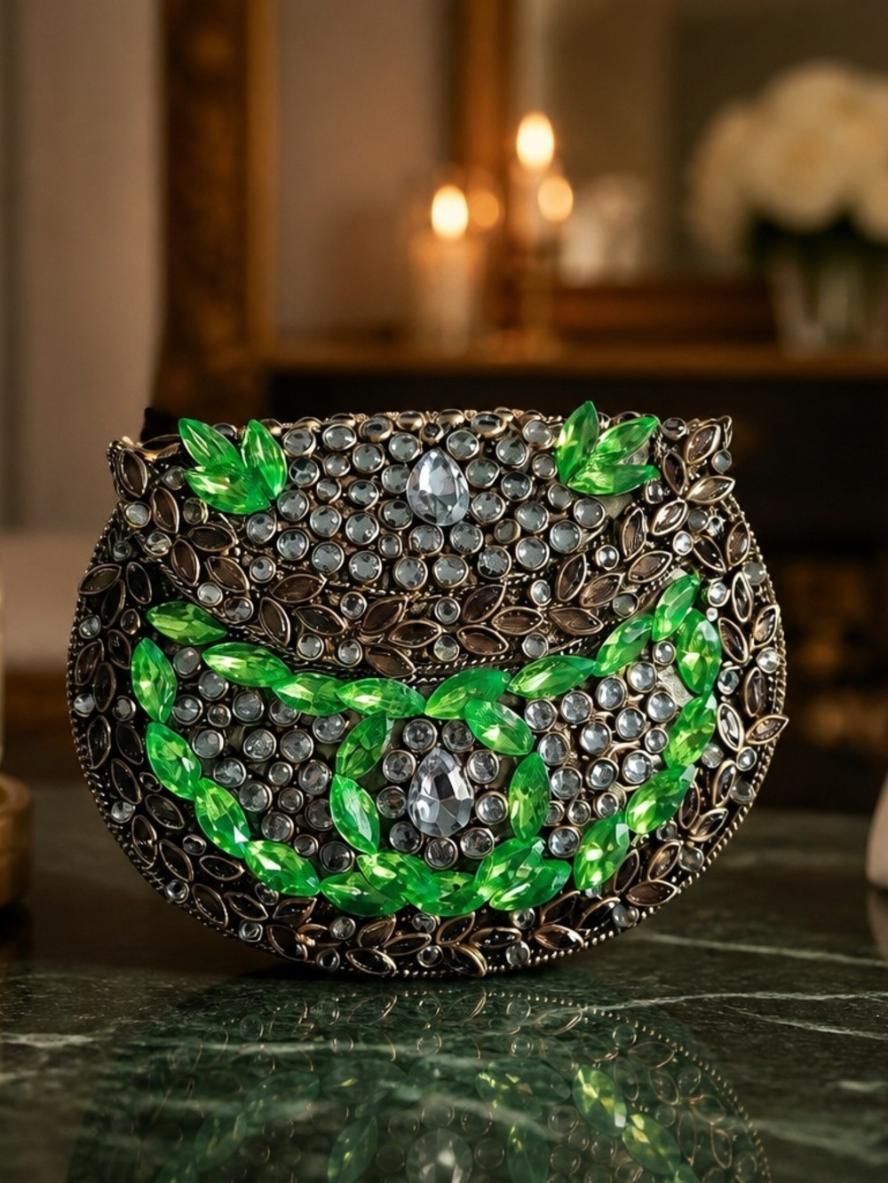 Embellished Green Crystal Evening Clutch